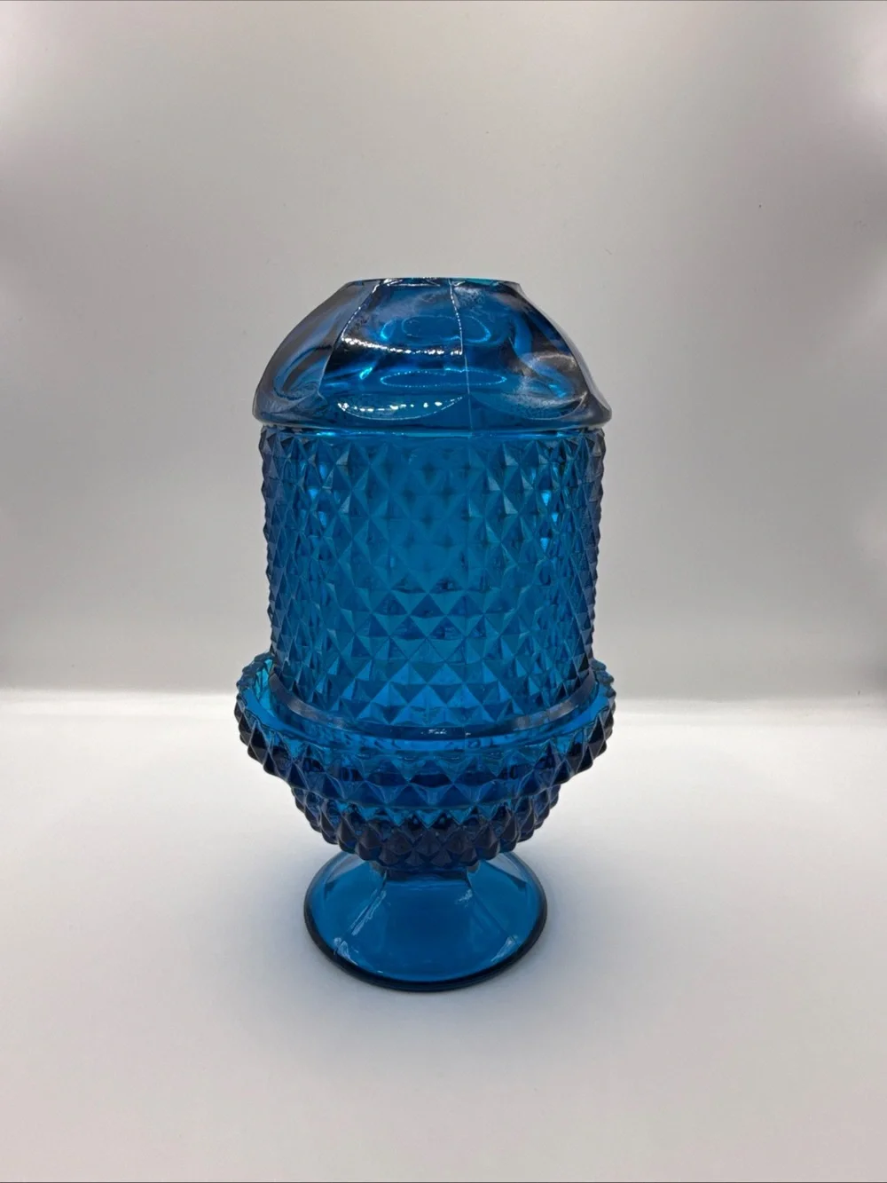 Vintage Viking Diamond Point Cobalt Blue Blunique Fairy Lamp (MINT)